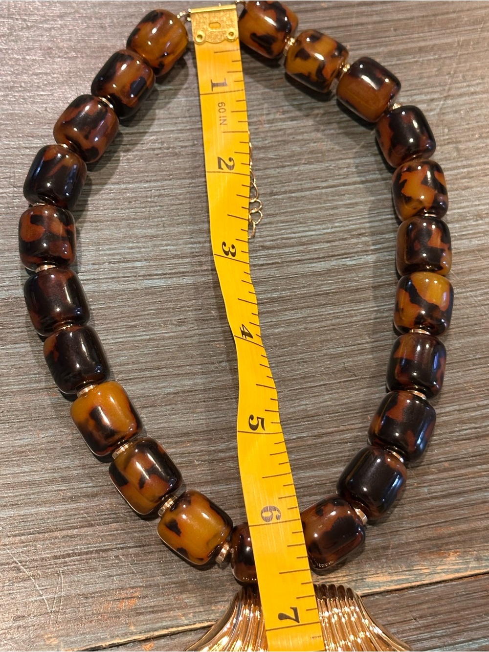 Julietta Gold Shell Pendant Necklace with Tortoiseshell Beads - Picture 10 of 14